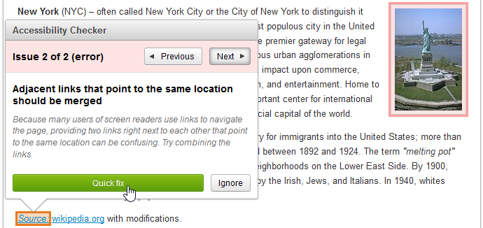 Accessibility Checker automatic Quick Fix example