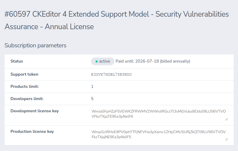 License key in the management console.