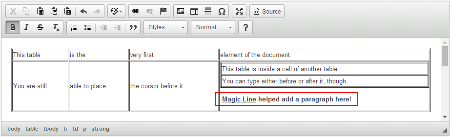 A new paragraph inserted after a nested table.