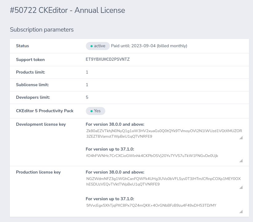 Premium features license key in the management console.