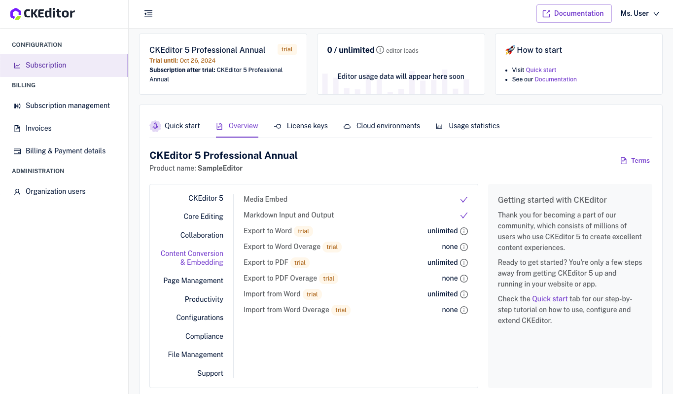 Import from Word subscription management.