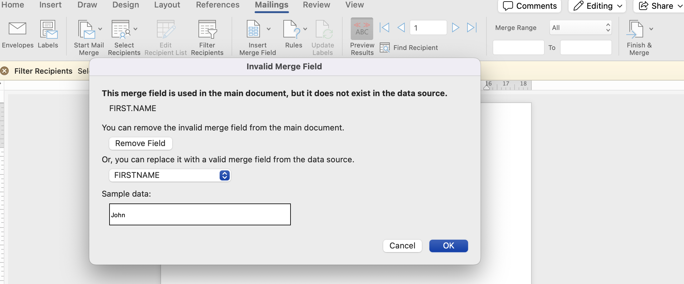 Word merge fields